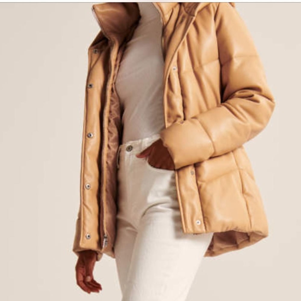 Abercrombie & Fitch | Vegan Leather Tan Puffer Jacket